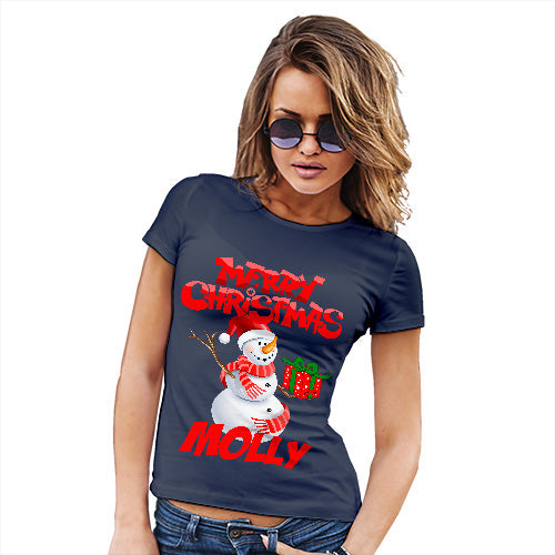 Merry Christmas Snowman Personalised Women's T-Shirt 