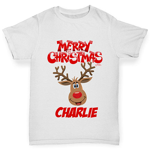 Merry Christmas Reindeer Personalised Girl's T-Shirt 