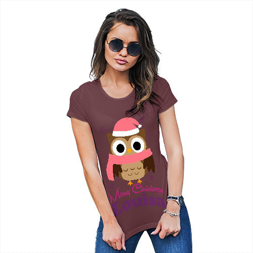 Pink Christmas Owl Personalised Women's T-Shirt 