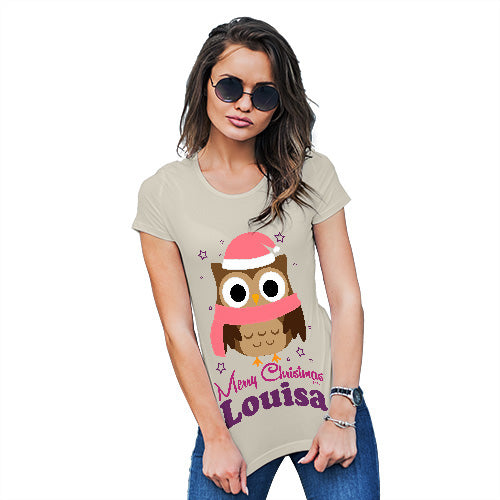 Pink Christmas Owl Personalised Women's T-Shirt 