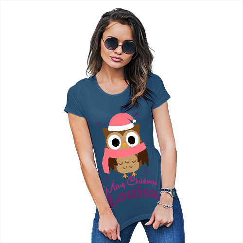 Pink Christmas Owl Personalised Women's T-Shirt 