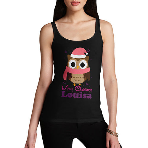 Pink Christmas Owl Personalised Women's Tank Top