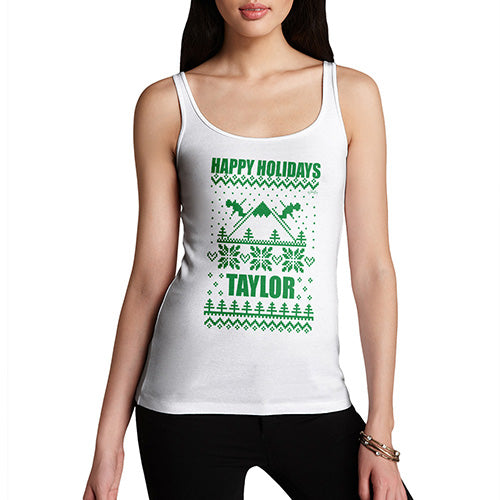 Happy Holidays Ski Pattern Personalised Women's Tank Top