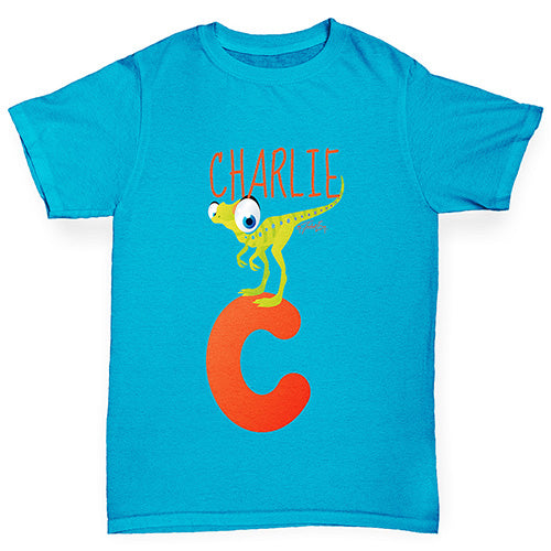 Personalised Dinosaur Letter C Boy's T-Shirt