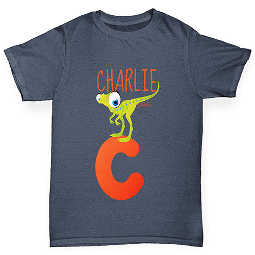 Personalised Dinosaur Letter C Boy's T-Shirt