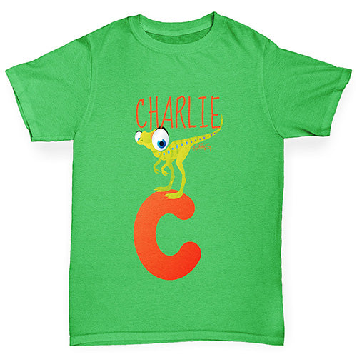 Personalised Dinosaur Letter C Girl's T-Shirt 