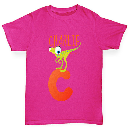 Personalised Dinosaur Letter C Girl's T-Shirt 