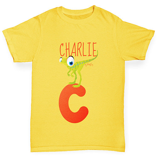 Personalised Dinosaur Letter C Girl's T-Shirt 