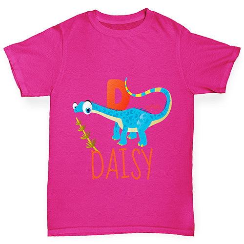 Personalised Dinosaur Letter D Girl's T-Shirt 