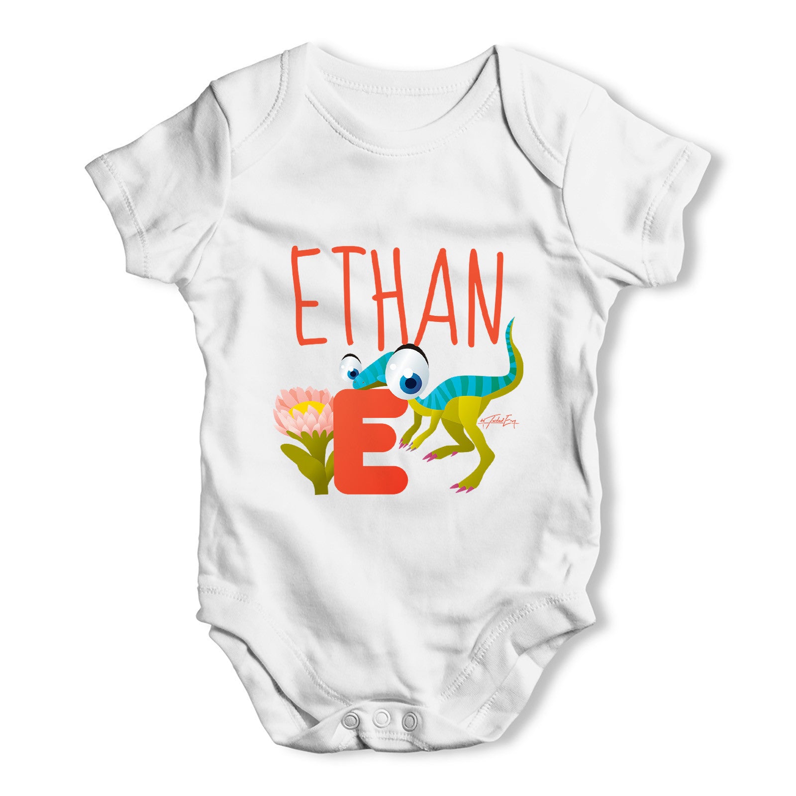 Personalised Dinosaur Letter E Funny One-piece Infant Baby Bodysuits Babygrows Onesie
