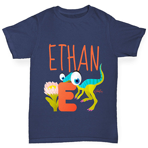 Personalised Dinosaur Letter E Boy's T-Shirt