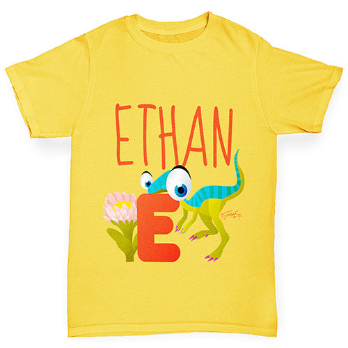 Personalised Dinosaur Letter E Boy's T-Shirt