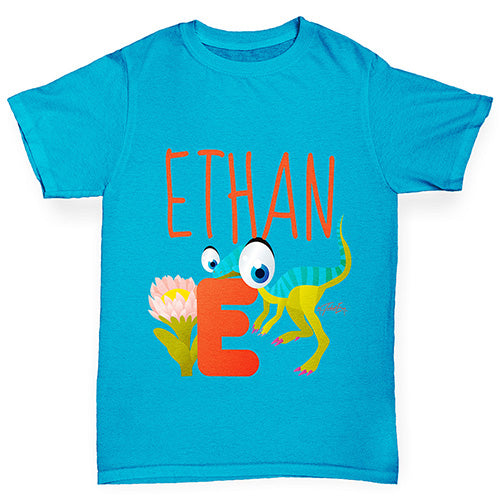 Personalised Dinosaur Letter E Girl's T-Shirt 