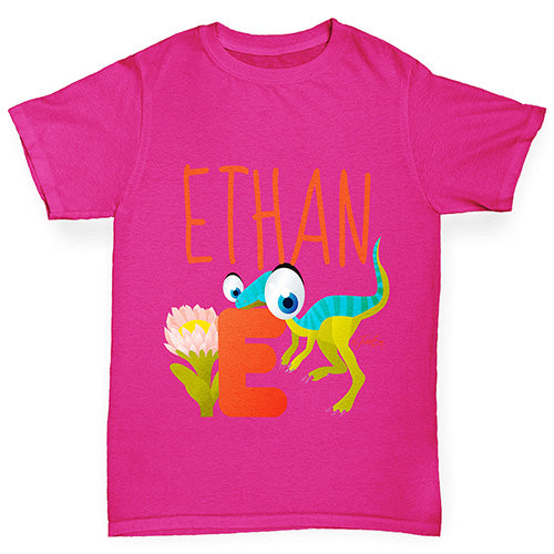 Personalised Dinosaur Letter E Girl's T-Shirt 