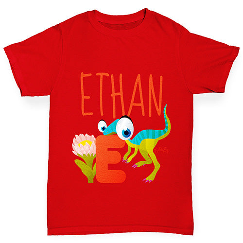 Personalised Dinosaur Letter E Girl's T-Shirt 