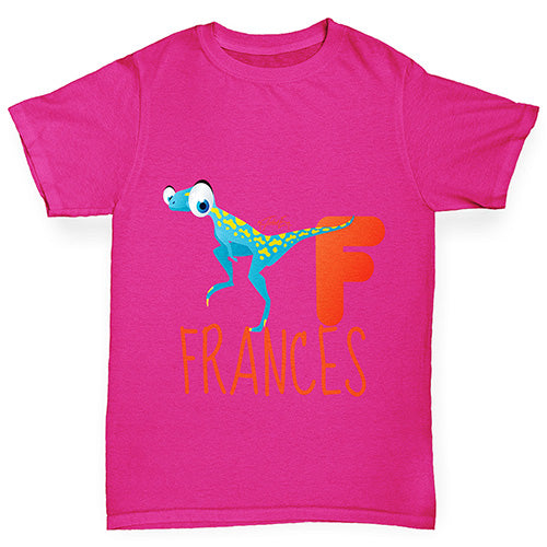 Personalised Dinosaur Letter F Girl's T-Shirt 