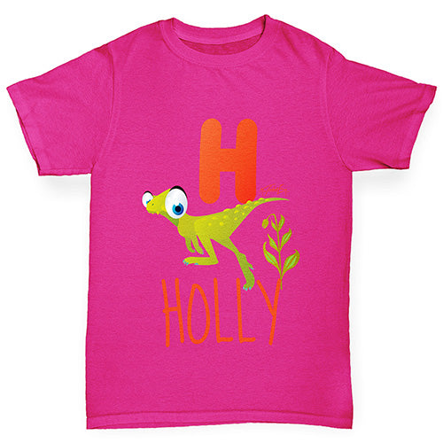 Personalised Dinosaur Letter H Girl's T-Shirt 