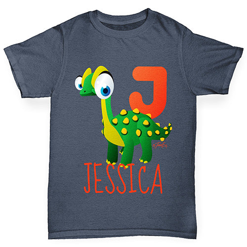 Personalised Dinosaur Letter J Boy's T-Shirt