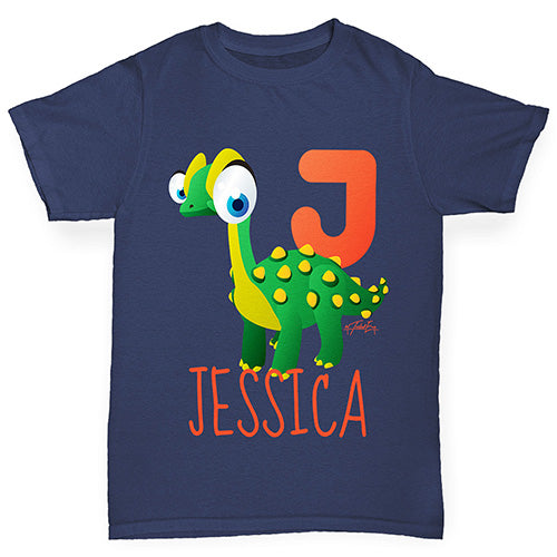 Personalised Dinosaur Letter J Boy's T-Shirt