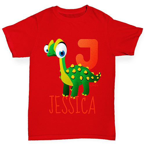 Personalised Dinosaur Letter J Boy's T-Shirt