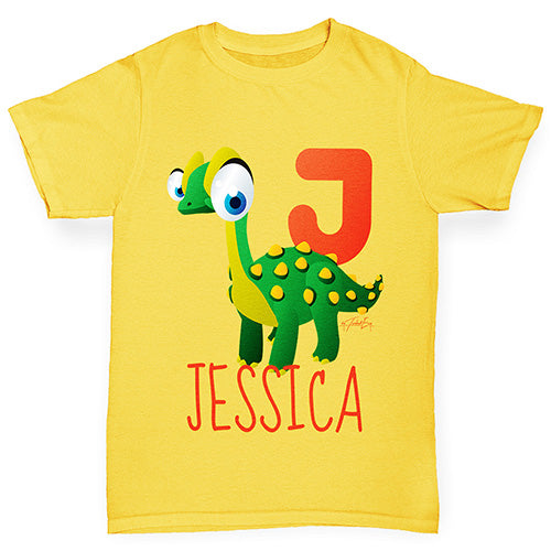 Personalised Dinosaur Letter J Boy's T-Shirt