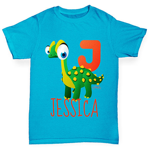 Personalised Dinosaur Letter J Girl's T-Shirt 