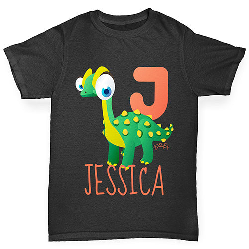 Personalised Dinosaur Letter J Girl's T-Shirt 