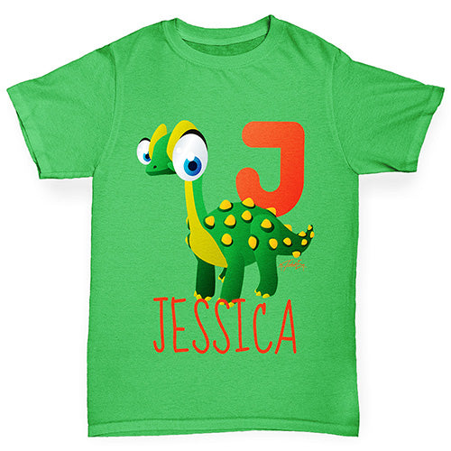 Personalised Dinosaur Letter J Girl's T-Shirt 