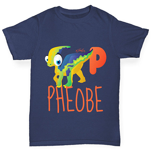 Personalised Dinosaur Letter P Girl's T-Shirt 