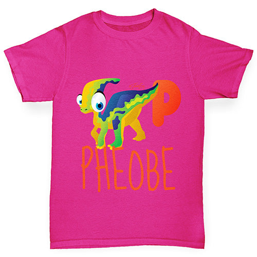 Personalised Dinosaur Letter P Girl's T-Shirt 