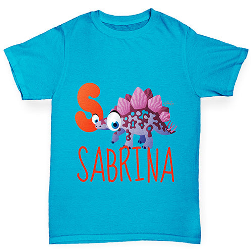 Personalised Dinosaur Letter S Girl's T-Shirt 