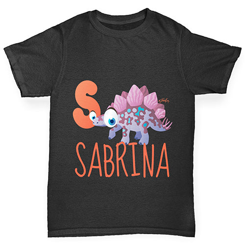 Personalised Dinosaur Letter S Girl's T-Shirt 