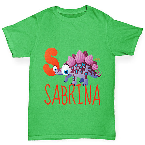 Personalised Dinosaur Letter S Girl's T-Shirt 
