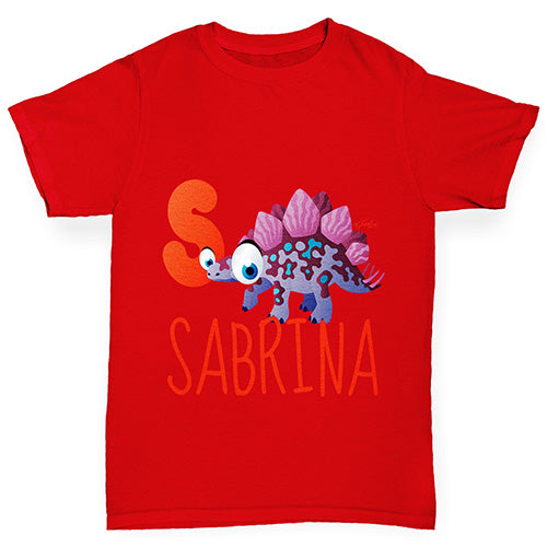Personalised Dinosaur Letter S Girl's T-Shirt 