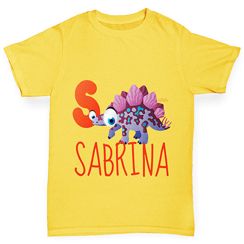 Personalised Dinosaur Letter S Girl's T-Shirt 