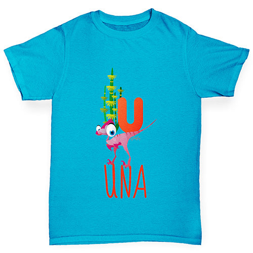 Personalised Dinosaur Letter U Girl's T-Shirt 