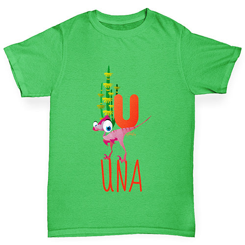 Personalised Dinosaur Letter U Girl's T-Shirt 