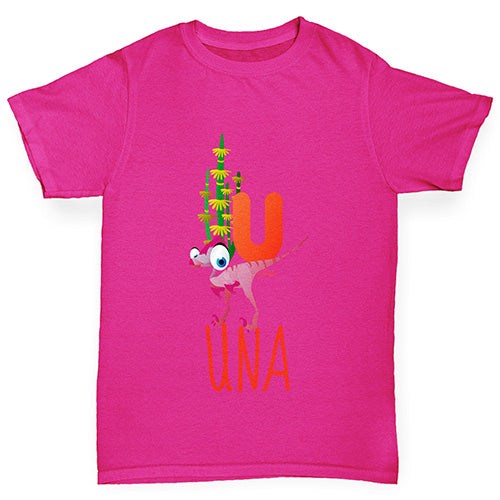 Personalised Dinosaur Letter U Girl's T-Shirt 