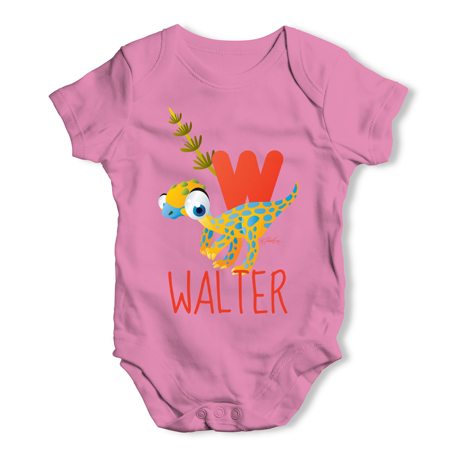 Personalised Dinosaur Letter W Funny One-piece Infant Baby Bodysuits Babygrows Onesie