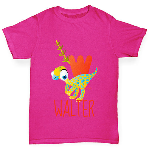 Personalised Dinosaur Letter W Girl's T-Shirt 