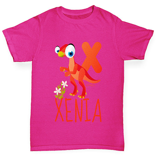 Personalised Dinosaur Letter X Girl's T-Shirt 