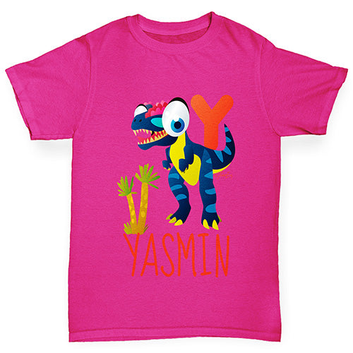 Personalised Dinosaur Letter Y Girl's T-Shirt 