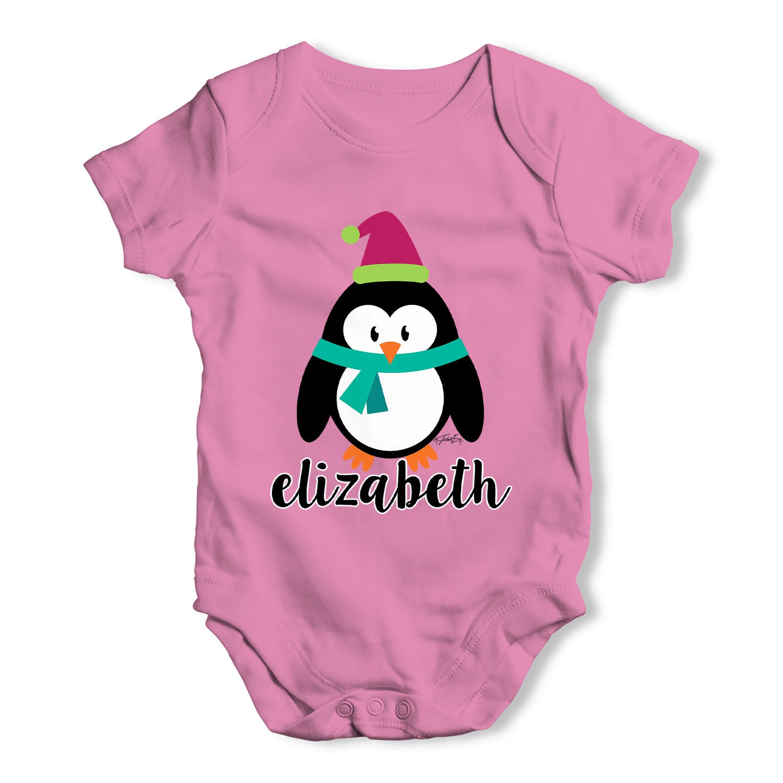 Personalised Cartoon Christmas Penguin Baby Grow Bodysuit