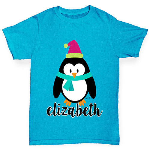 Personalised Cartoon Christmas Penguin Boy's T-Shirt