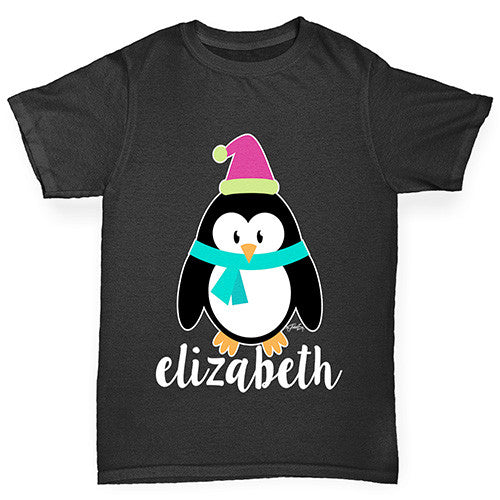 Personalised Cartoon Christmas Penguin Boy's T-Shirt