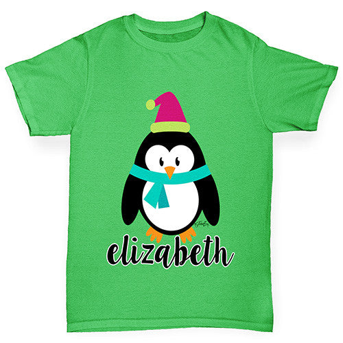 Personalised Cartoon Christmas Penguin Boy's T-Shirt