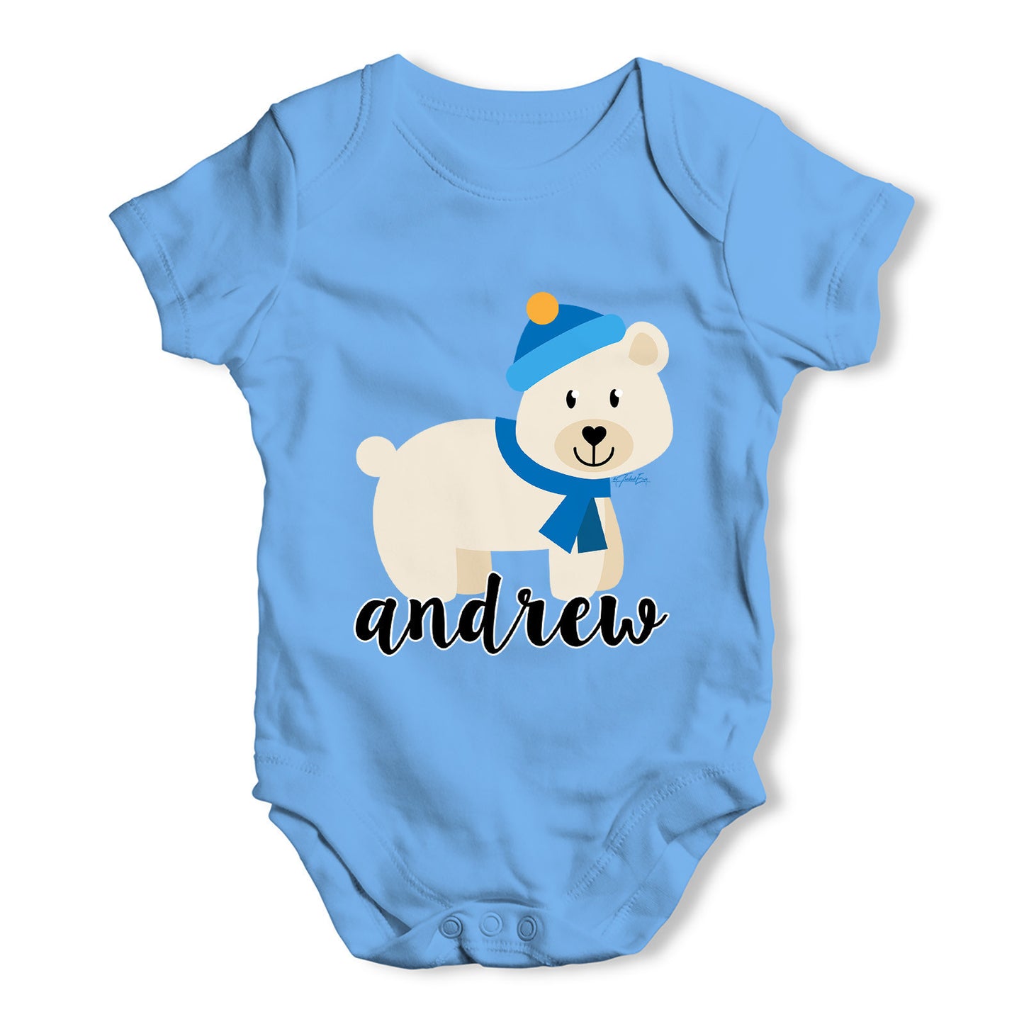 Personalised Cartoon Polar Bear Baby Grow Bodysuit
