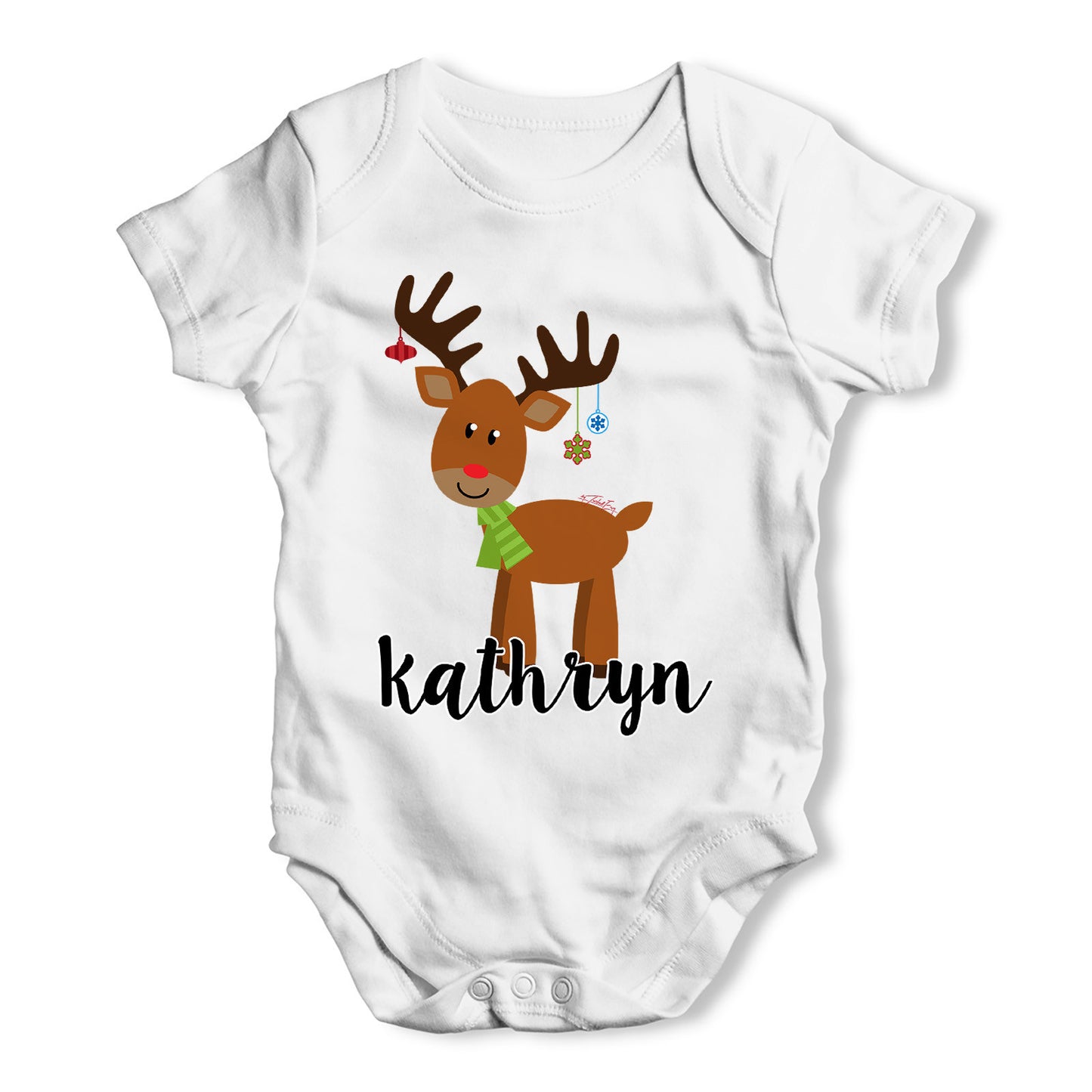 Personalised Cartoon Reindeer Baby Grow Bodysuit