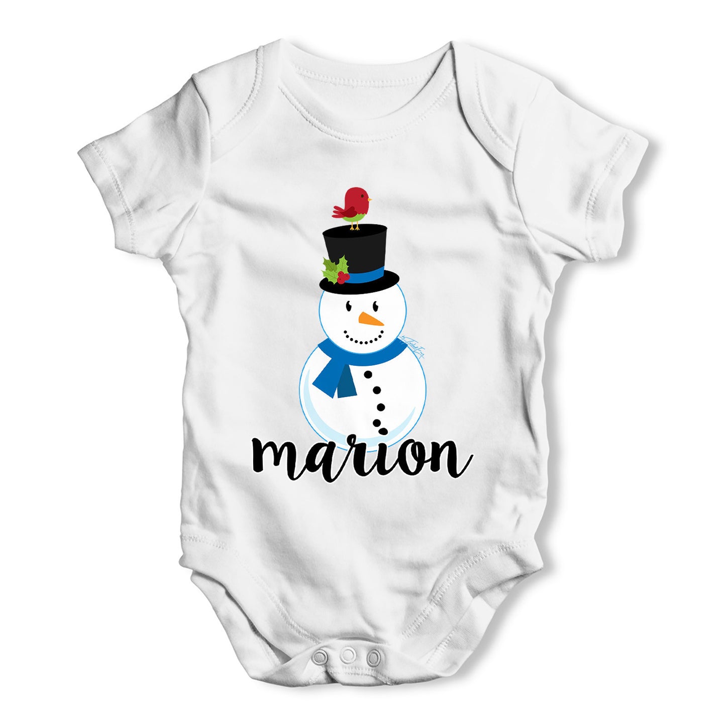 Personalised Cartoon Snowman Baby Grow Bodysuit