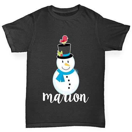 Personalised Cartoon Snowman Girl's T-Shirt 